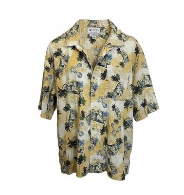 Columbia Lightweight Hawaiian Shirt Palm Trees Aloha 100% Cotton Yellow Men XXL