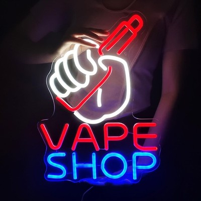 Planzo VAPE Shop Neon Sign 15.75 inches x 11.62 inches, White Blue Red 