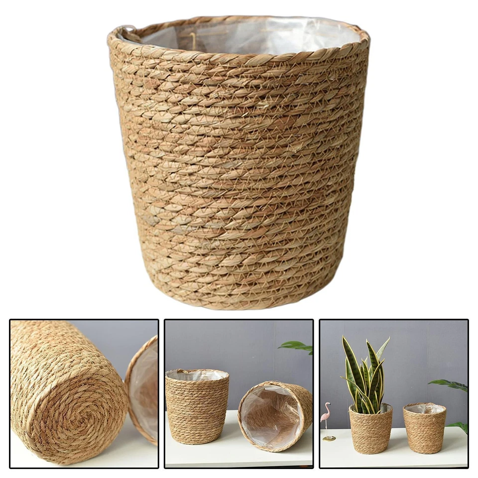 Plant Pots Woven Rattan Plant Pot Organizer with Liner for Decor Garden Home - Image 3 of 4