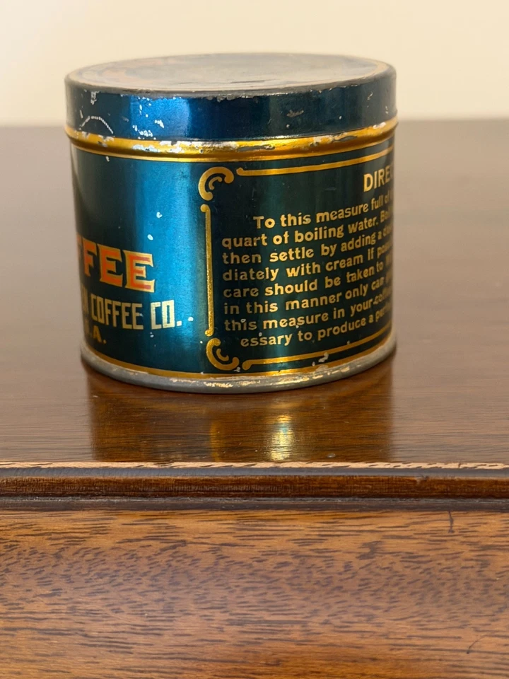 Lata de café Yale, aprox. 1905, tamaño de muestra, volteador de piedra y lluvia de tela, St. Louis MO Foto 4 de 4