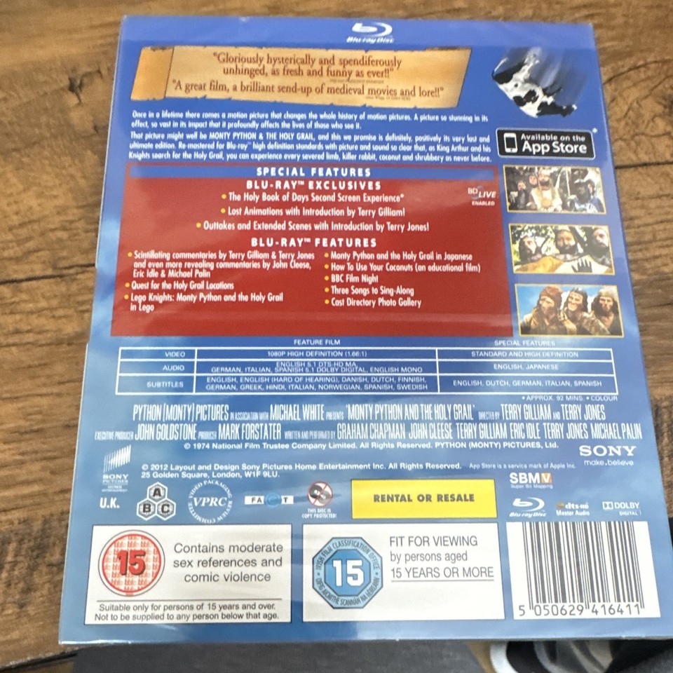 Monty Python and the Holy Grail Blu-ray Comedy Special Features Cert 15 ...