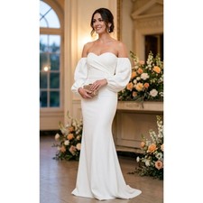 SHEIN Off Shoulder Ruched Lantern Sleeve Mermaid Wedding Dress Womens Size Large