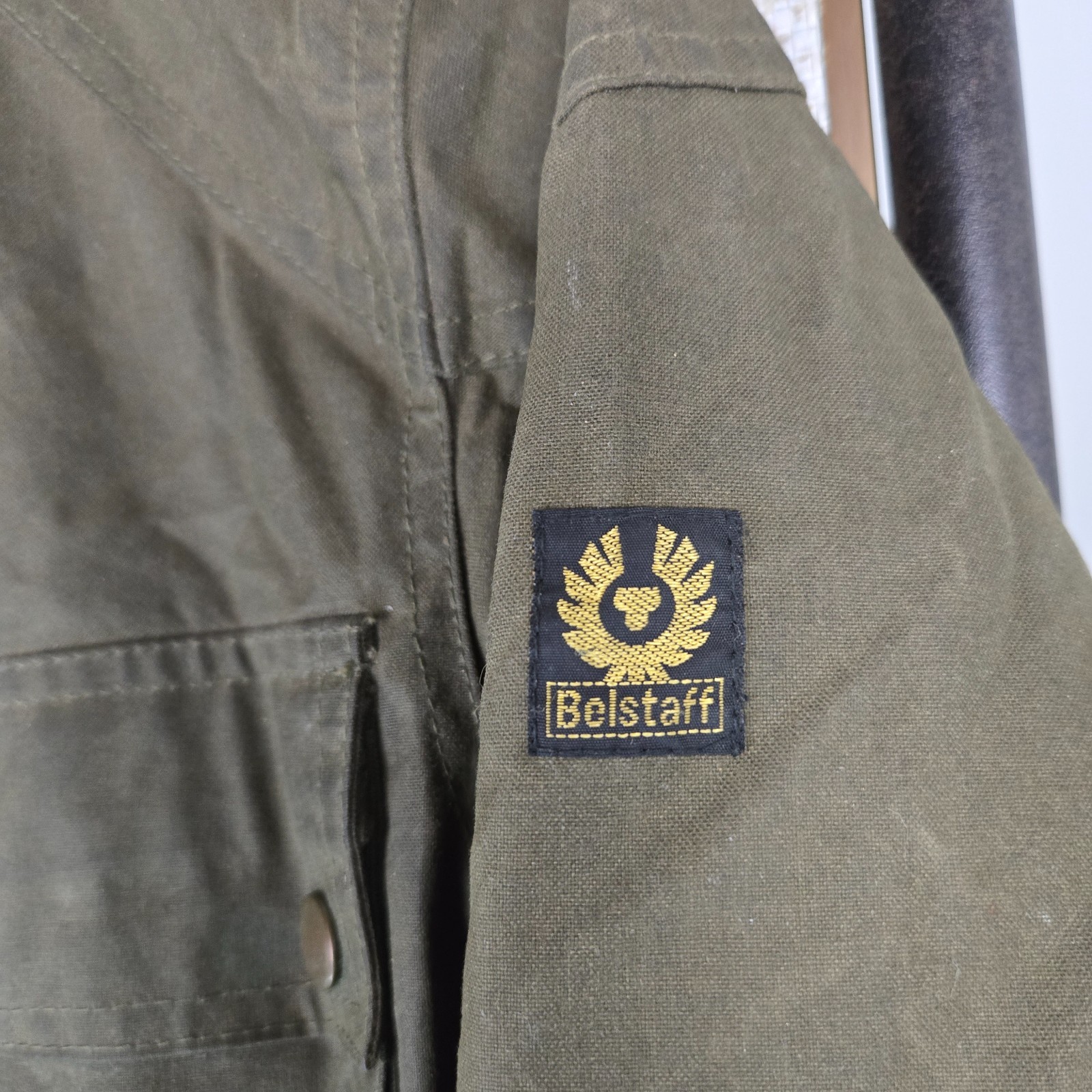 BELSTAFF GOLD Mens Size 44 Medium Oilskin Waxed Jacket Belted Green Zip Corduroy image 4