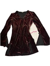 Studio I Y2K Bell Sleeve Slit Velevet Goth Grunge V Neck Long Sleeve Blouse Red