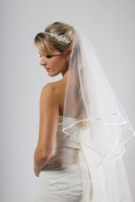 Richard Designs Satin Edge Scatter Veil 126" - Chapel Length Ivory Two Tier New