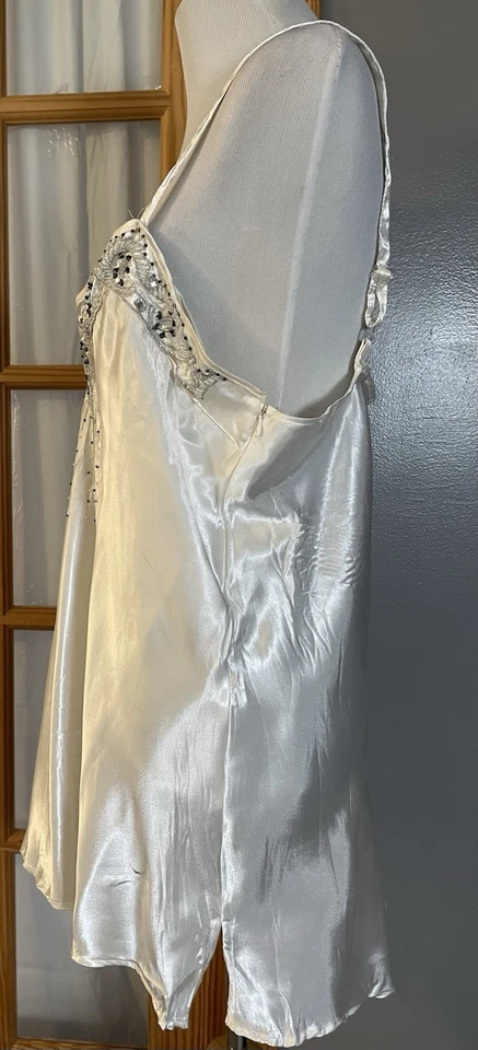 90-е Ashley Stewart шелк сорочка мини ночная рубашка 1 X бисером слоновой кости сексуальный романтический - Изображение 3 из 4