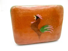 Country Cottage Trinket Dish Rooster Covered Box Crazed Appearance Signed