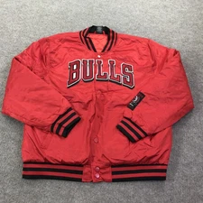 Chicago Bulls Jacket Mens Large Red NBA Basketball Bomber Snap Button Quilted