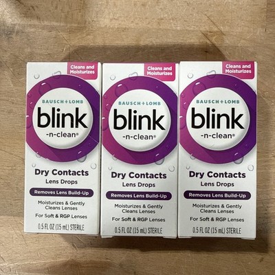 3PK Bausch + Lomb Blink-N-Clean Dry Contacts ~ 0.5 FL OZ EA ~ EXP 9/2027+