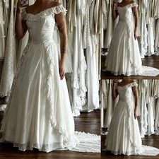 Vintage Wedding Dresses Off Shoulder Lace A Line Sweep Train Bridal Gown