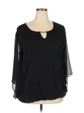 AB Studio Women Black 3/4 Sleeve Blouse 2X Plus