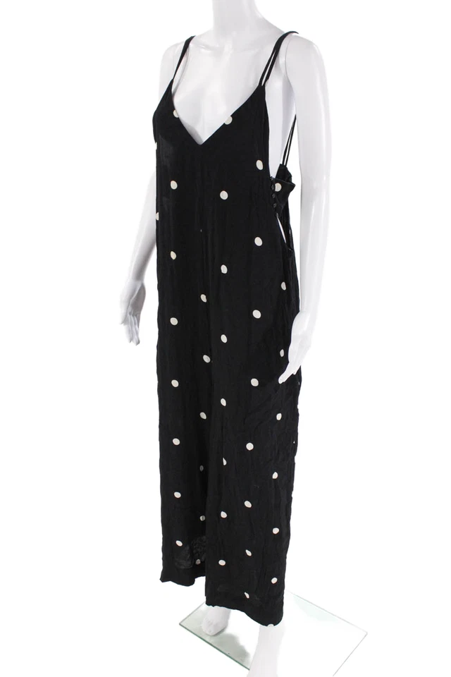 Mono negro Free People para mujer a lunares cuello en V correa de espagueti talla S Foto 2 de 4