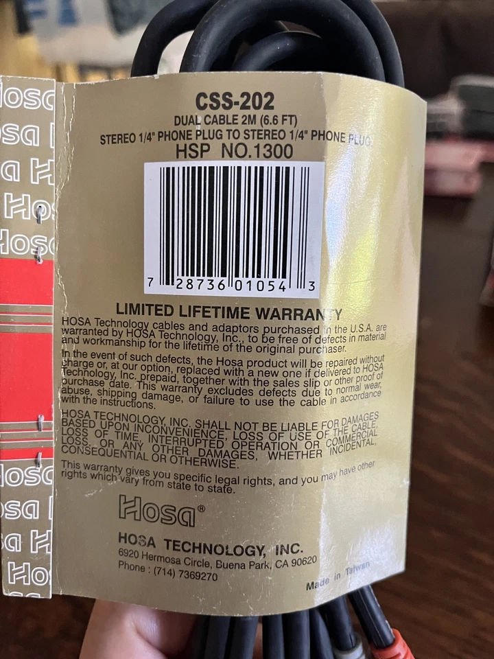 Cable macho TRS doble interconexión estéreo Hosa CSS-202 1/4" - 6,6 pies Foto 2 de 2