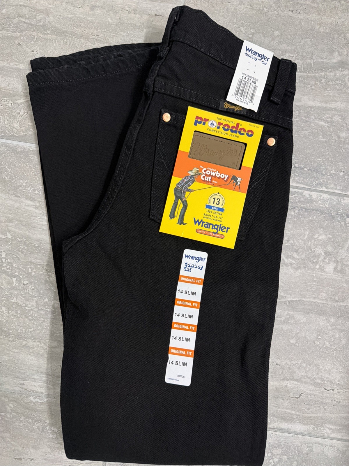 Wrangler Jeans Boys 14 Slim Cowboy Cut Original Fit Black Adjustable Pro Rodeo