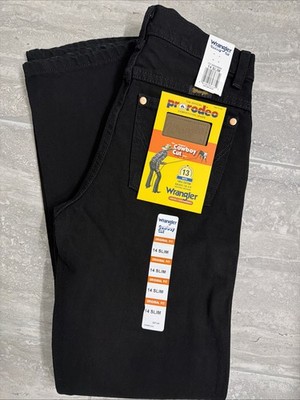 Wrangler Jeans Boys 14 Slim Cowboy Cut Original Fit Black Adjustable Pro Rodeo