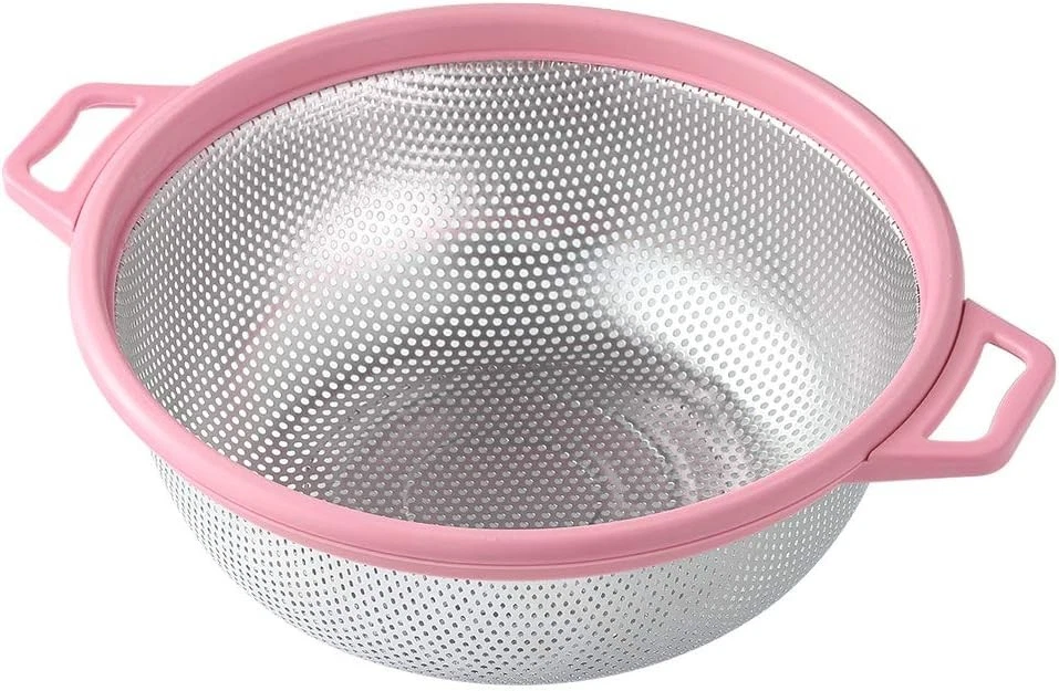 5 Quart Stainless Steel Mesh Colander Strainer Pink Handles