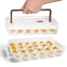 77L Deviled Egg Containers with Lid (Set of 2), Plastic Deviled Egg Tray Carr...