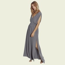 Image of French Connection Jeunesse Grey Stitch V Neck Maxi Dress UK 12 US 8 EU 40