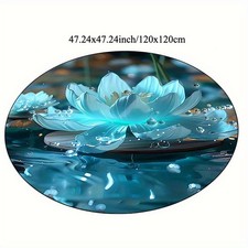 Turquoise for Lotus Print Round Mat-Modern Polyester Fiber,Machine Washable,Dur