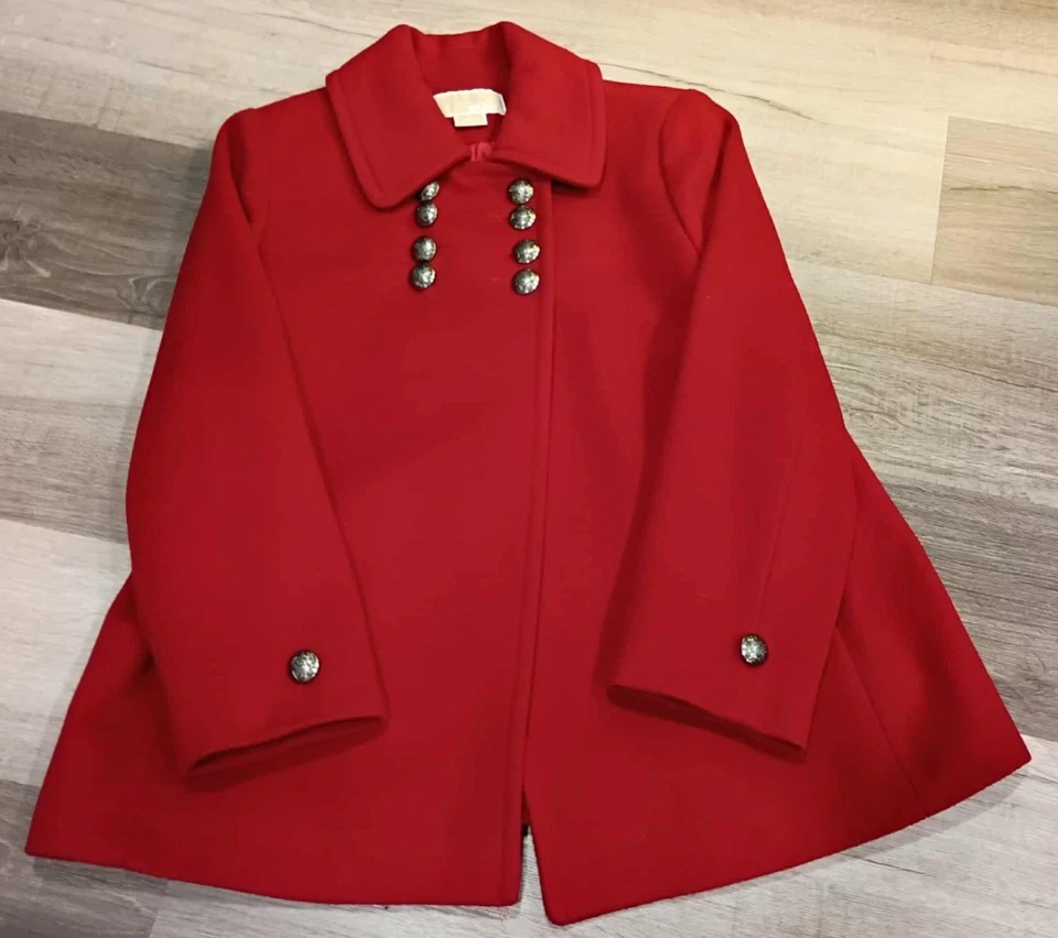 Women's Michael Kors Red Wool Blend Classic Capelet Swing Pea Coat Sz.10 Refined - Image 3 of 4
