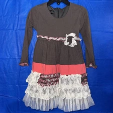 Isobella & Chloe Toddler Girls 3T Brown Pink Long Sleeve Ruffle Lace Dress #461