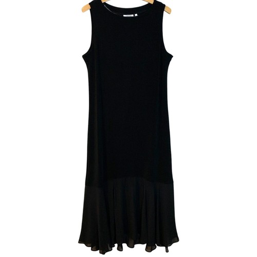 Chicos Dress Women's Size 2 Travelers Chiffon Hem Upscale Bateau Neck Midi NWT