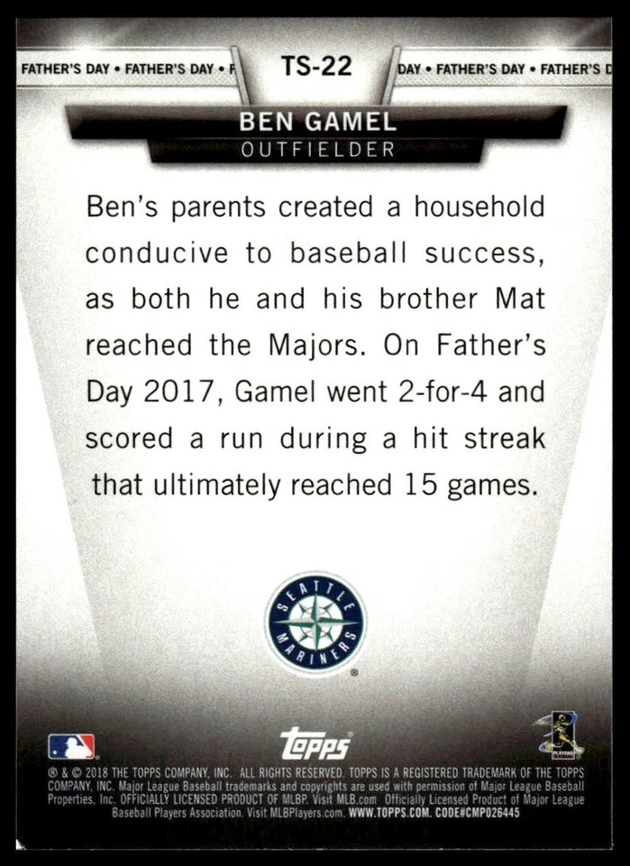 2018 Topps #TS-22 Ben Gamel Topps Salute (Series One) - Image 2 of 2