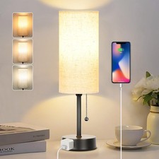 Bedside Table Lamp for Bedroom, 3-Color Small Lamps with Pull Chain, Bedroom ...
