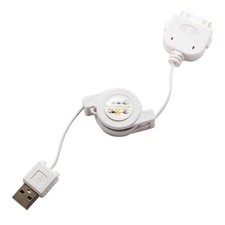 iPHONE iPOD iPAD - WHITE RETRACTABLE USB CABLE DATA SYNC POWER CORD CHARGER WIRE