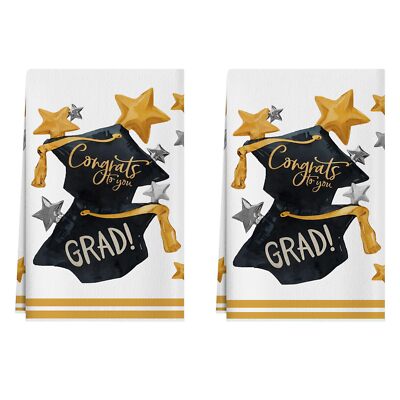 Congrats to You Grad Watercolor Graduation Cap Stars Dish Towels 18x26 Inch H...