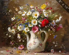  Wildflowers in a Vintage Milk Jug oil painting 8x10 print