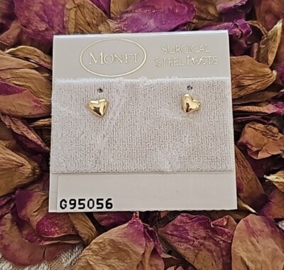 Vintage Monet Tiny Heart Stud Earrings Surgical Steel Posts NWT