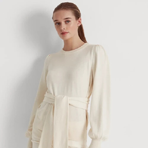 (取寄) ローレン ラルフローレン レディース コットンブレンド セーター Lauren Ralph Lauren women Cotton-Blend Sweater Mascarpone Cream Lauren Ralph Lauren Women's Belted Cotton-Blend Sweater