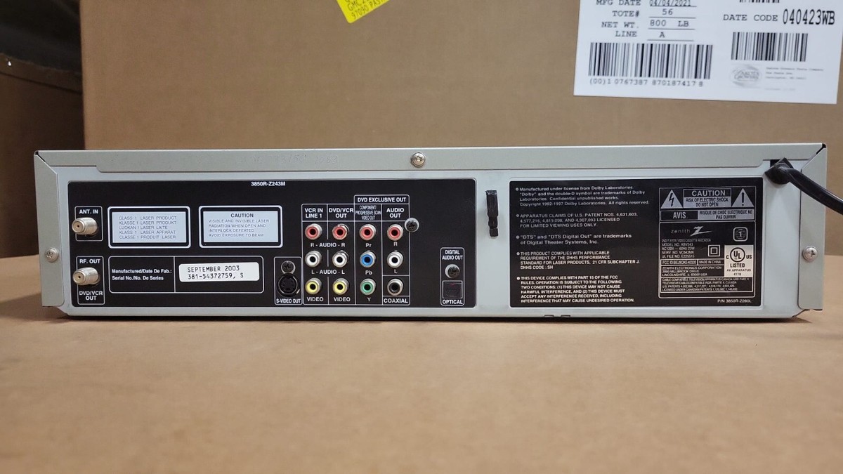 Zenith XBV343 DVD-VCR Combo DVD Player Hi-Fi Stereo VHS Recorder