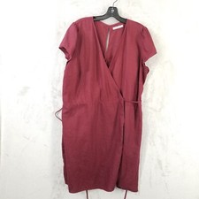 Reformation Wrap Dress Women 3X Overdyed Wine 100% Linen Deep V Minimal Money