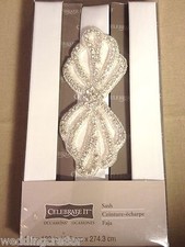 CELEBRATE IT Ivory Satin Jeweled Bow Sash -1" x 108"