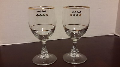 2 IRISH COFFEE SHERRY WINE GLASSES - GOLD SHAMROCKS TRIM - FRANCE  RARE - A7