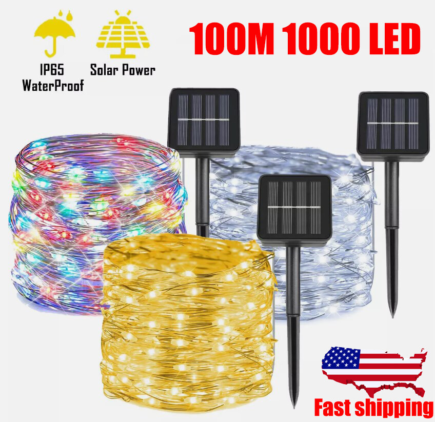 1000 LED Solar String Lights Outdoor Garden Party Xmas Fairy Wedding Lamp Decor