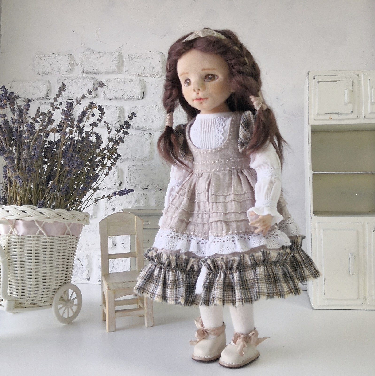Handmade doll with brown hair 13.7 inch. An artistic doll. Rag doll ...