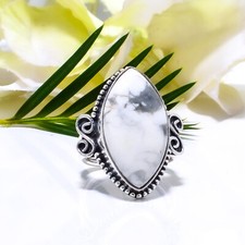 Natural White Howlite Gemstone 925 Sterling Silver Ring Oxidize Jewelry Gift.
