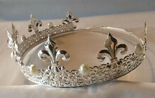 King's Crown - Silver plated metal with faux Pearls - adjustable