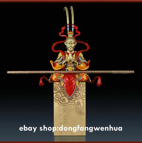 18" China Art Bronze Painting Buddhism Sun Wukong Monkey King Buddha Sculpture