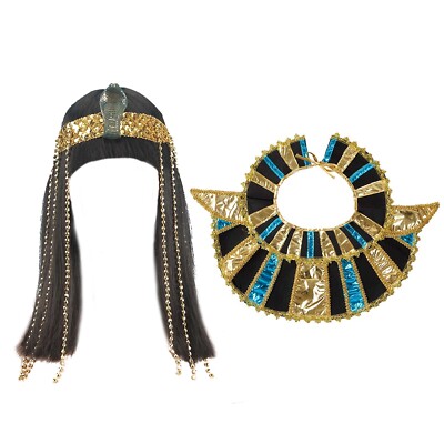 Wig And Headband Props Egyptian Queen Sets Cleopatra Fringe Snake Blunt 2Pcs