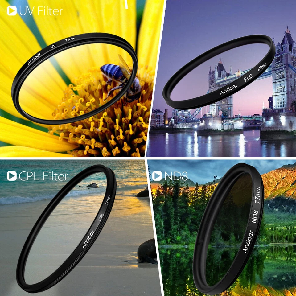 Andoer 77mm Lens Filter Kit UV+CPL+FLD+ND(ND2 ND4 ND8) for Nikon Canon DSLR O4G9 - Image 4 of 4