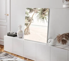 Trees near Sandy Sea Faded Photograph Stretched Canvas 40x50cm Print