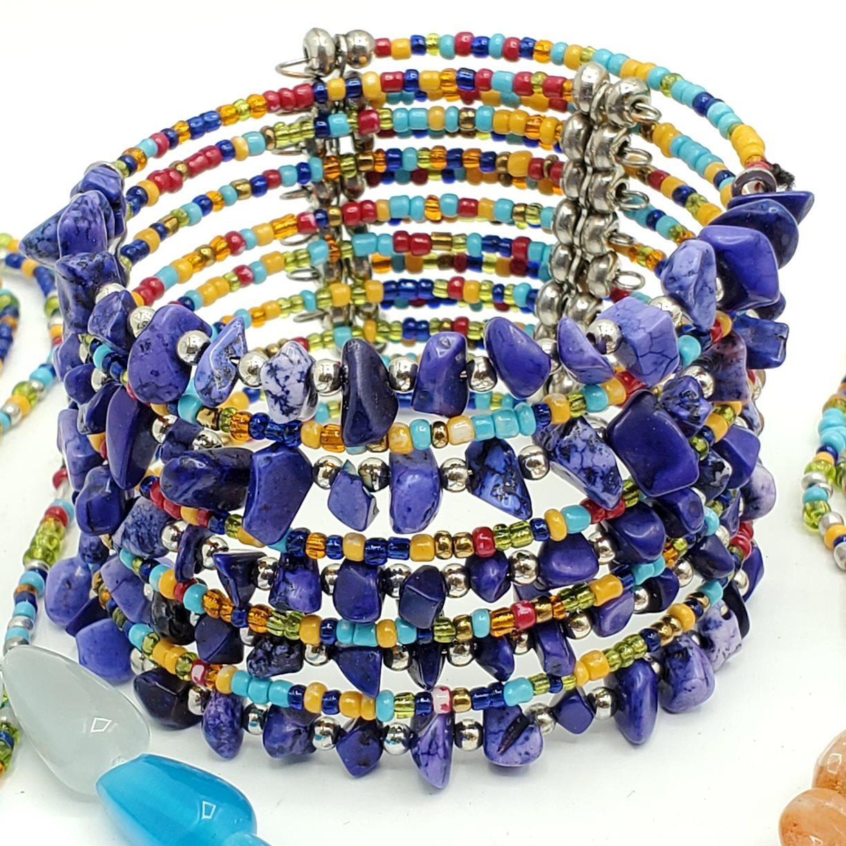 1.6lb Wearable Gold+Silver Tone Glass Gemstone+Onyx Quartz Jewelry