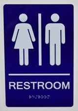 Unisex Bathroom Restroom Sign Blue,6x9 Comes with Double Sided...-REF24-1027
