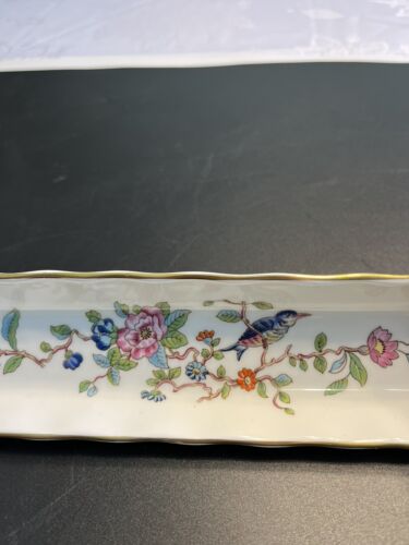 Aynsley Bone China Mint Trinket Rectangular Dish Tray Flower Bird England - Picture 1 of 13