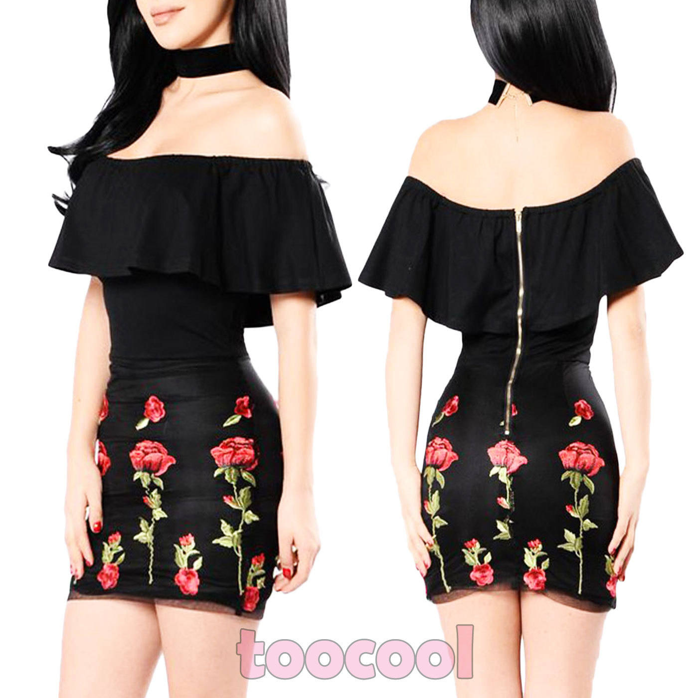 Vestido De Mujer Mini Aderente Elegante Carmen Gitana Negro Floral DL-2114