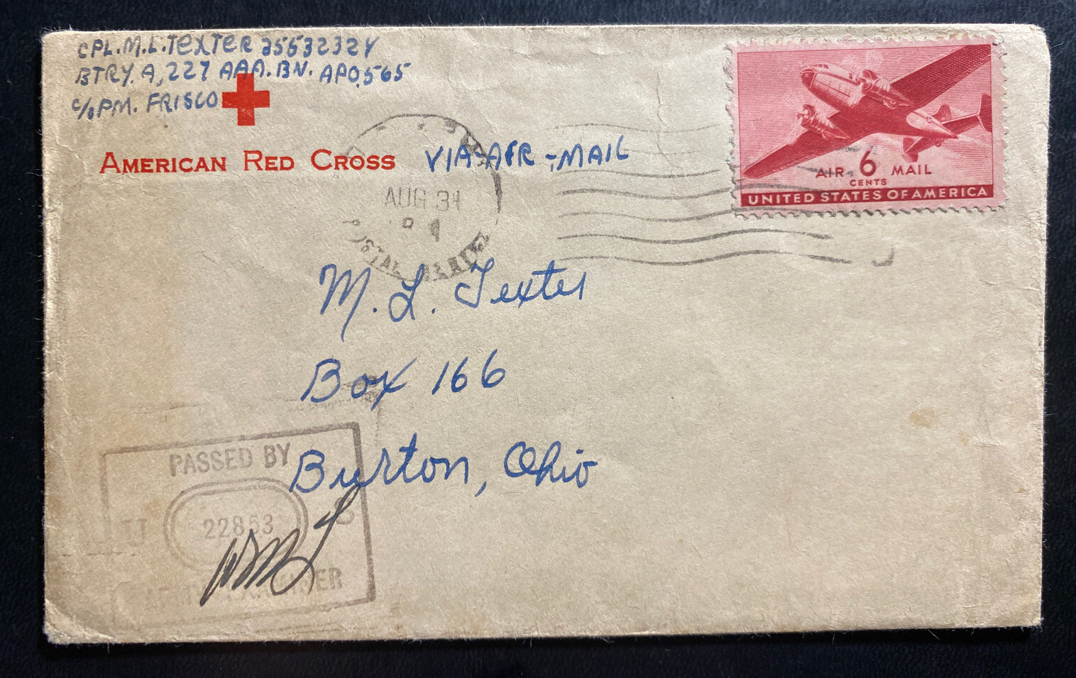 1944 US Army Post Office New Guinea Airmail Cover To Boston OH USA W